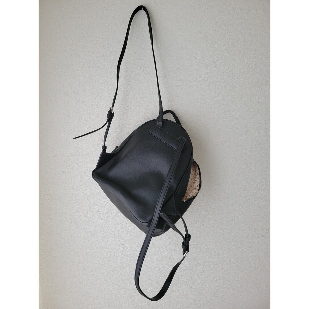 GUESS Black Mini Backpack Purse Faux Leather Silver Zip Adjustable Straps - Picture 6 of 11